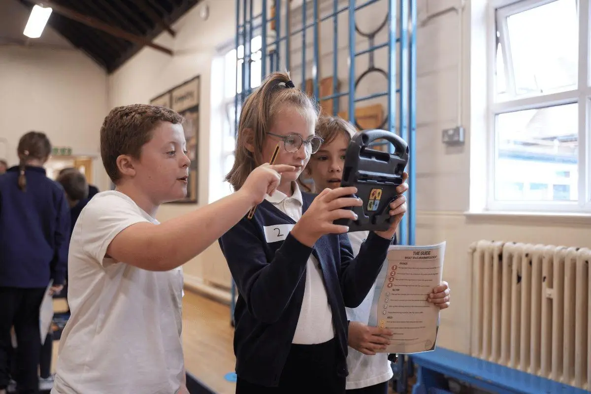 children playing an augmented reality Ancient Egypitans history escape room