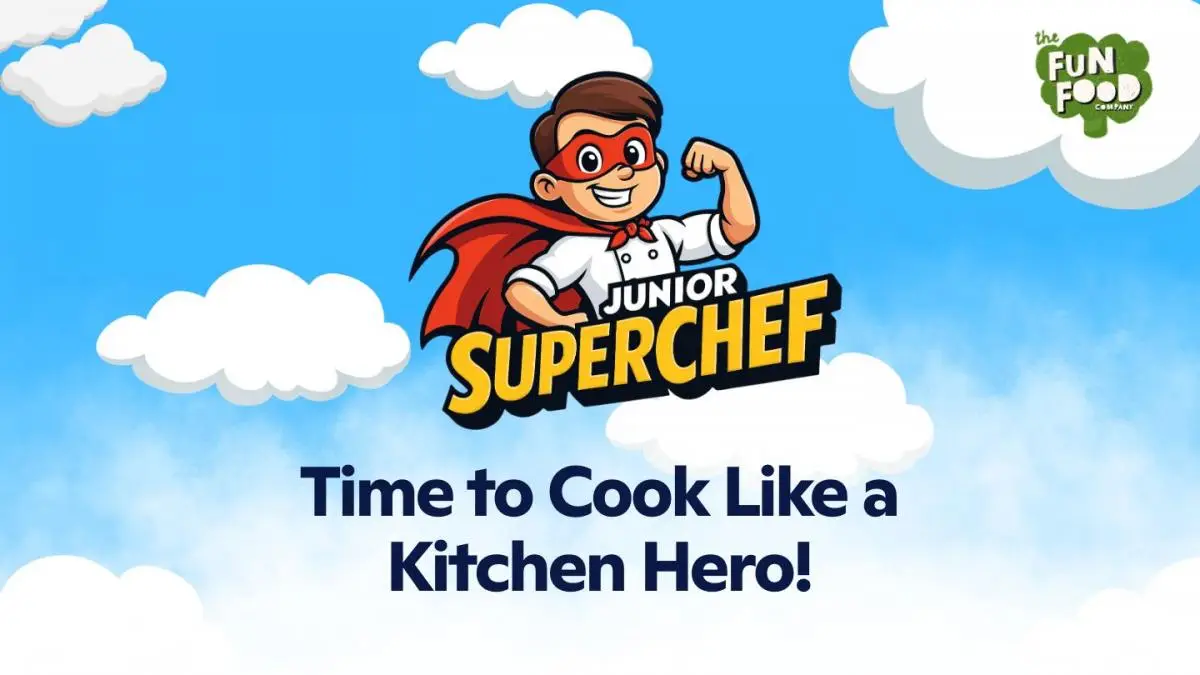 cartoon of child as a food superhero
